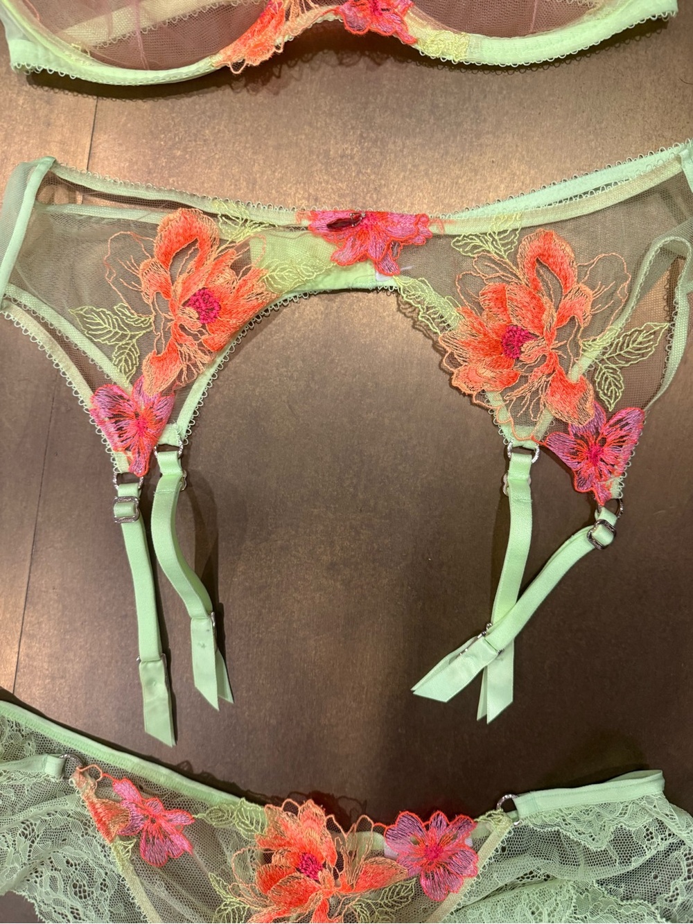 Honey Birdette Floral Embroidered Garter Belt & Panty